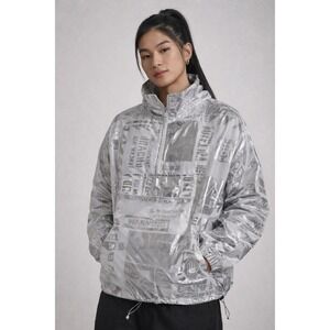 Forever 21 Metallic Silver Windbreaker Jacket | Lightweight Medium